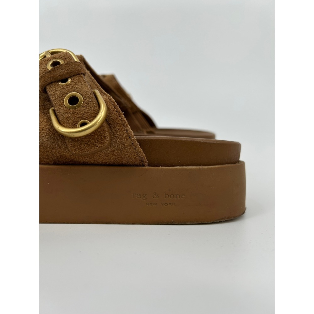 Rag & Bone Ansley Suede Platform Clogs Brown Buckle Mules Lug Sole Womens SZ 8 - Picture 13 of 16